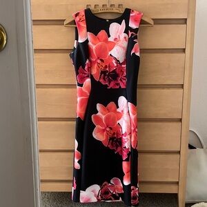 Calvin Klein Black and Pink Floral Midi Dress
